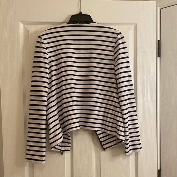 Sanctuary Prep Moto Jacket in Navy Stripe with Front Zip and Pockets - Picture 8 of 12